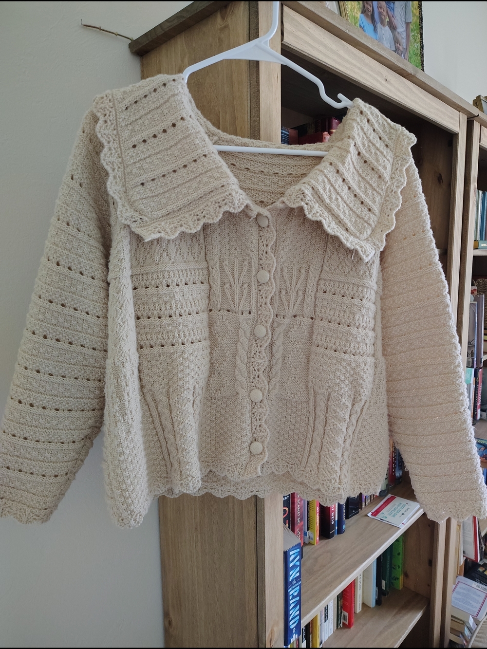Cream Cable Knit Button-Front Women's Sweater Ruffle Collar